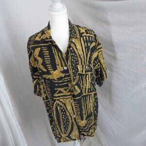 Options Melrose 100% Silk Button‑Up | Abstract Yellow Print | Size M